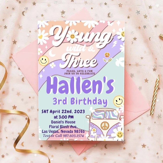 Young Wild & Three Groovy Rainbow 3rd Birthday Invitation (Creator Uploaded)