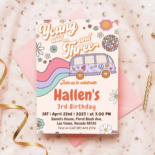 Young Wild & Three Groovy Rainbow 3rd Birthday Invitation (Creator Uploaded)