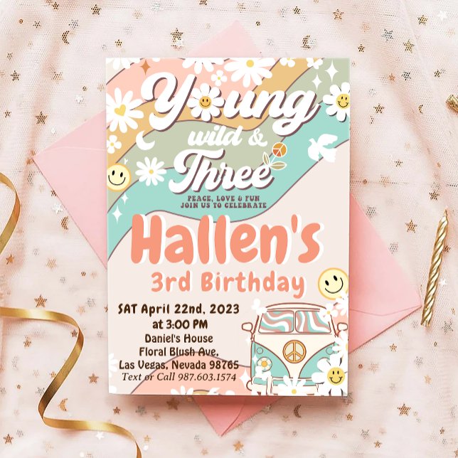 Young Wild & Three Groovy Rainbow 3rd Birthday Invitation (Creator Uploaded)
