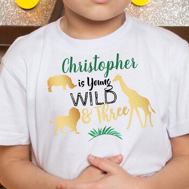 Young Wild & Three Jungle Safari Boys 3rd Birthday Toddler T-Shirt (Creator Uploaded)