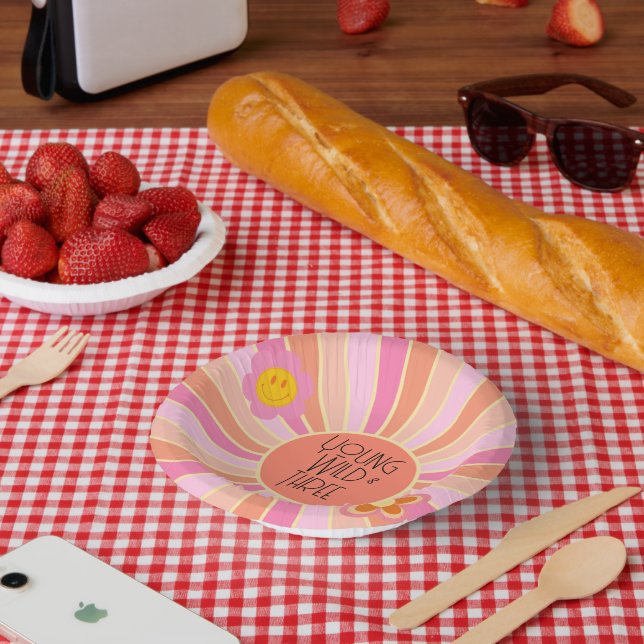Young, Wild & Three | Kid Birthday Bowls | Pink Paper Plate (Picnic)