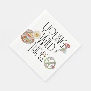 Young, Wild & Three   Kid Birthday Napkin   Boho