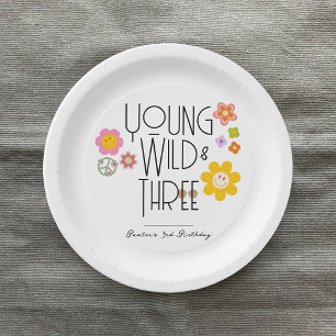 Young, Wild & Three   Kid Birthday Plates   Smile