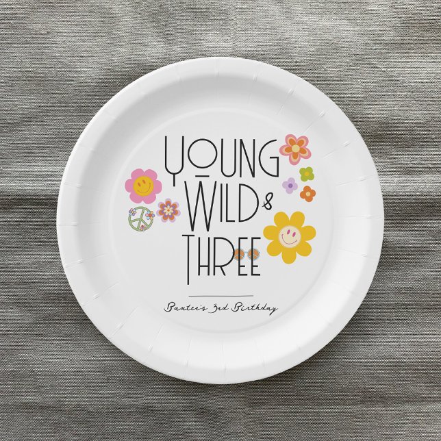 Young, Wild & Three | Kid Birthday Plates | Smile (Creator Uploaded)