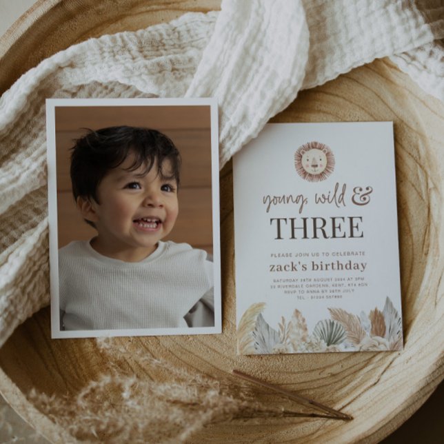 Young, Wild & Three Neutral Leaves Photo Invite (Creator Uploaded)