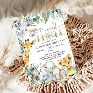 Young Wild & Three Party Animals Boy 3rd Birthday Invitation