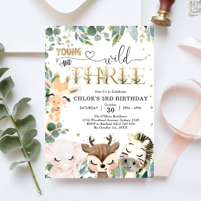 Young Wild & Three Party Animals Boy 3rd Birthday Invitation (Creator Uploaded)