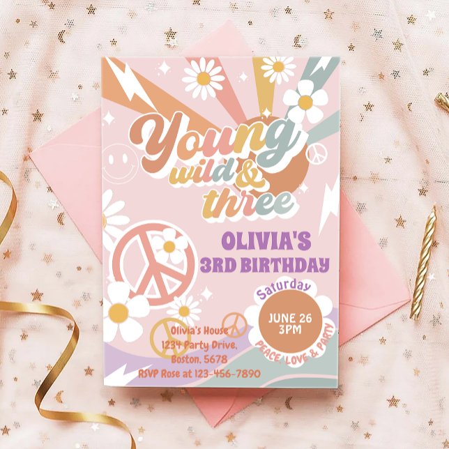 Young Wild Three Peach Love Party 3rd birthday Invitation (Creator Uploaded)