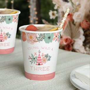 Young, Wild & Three Personalised First Birthday Paper Cups