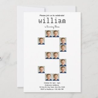 Young Wild & Three Photo Birthday Invitation