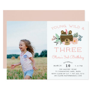 Young, Wild & Three | Photo Birthday Party Invite