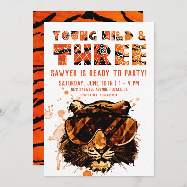 Young, Wild & Three | Punk Tiger Invitation (Front/Back)