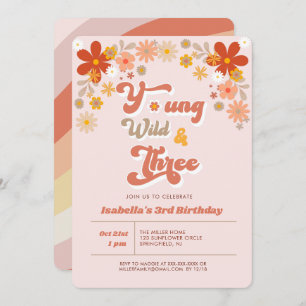 Young Wild & Three Retro 3rd Birthday Invitation