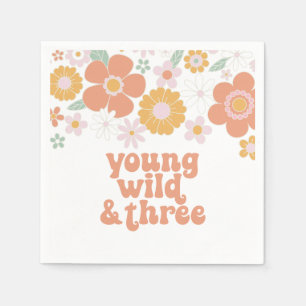 Young Wild Three Retro Floral birthday Napkin