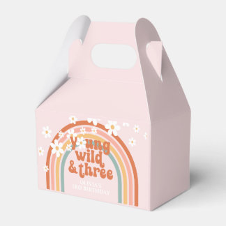 Young Wild Three Retro rainbow 3rd birthday Favour Box