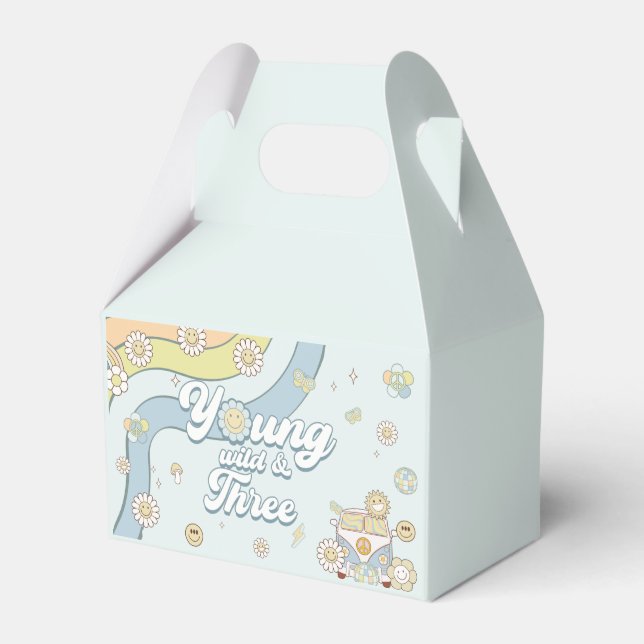 Young Wild Three Retro Rainbow 3rd Birthday Favour Box (Front Side)