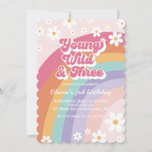 Young Wild Three Retro Rainbow 3rd Birthday Invitation