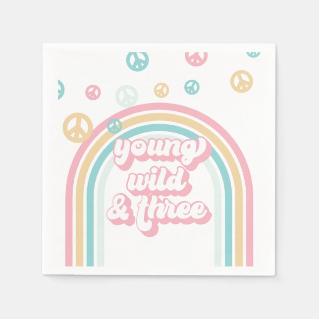 Young Wild Three Retro Summer Rainbow Napkin (Front)