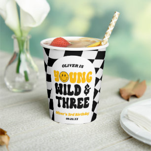 Young Wild & Three Retro Third 3rd Birthday Party Paper Cups