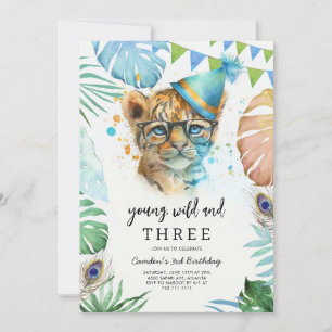 Young Wild & Three Safari Animals Birthday Invitation