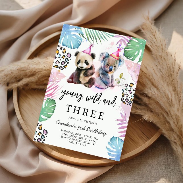 Young Wild & Three Safari Animals Birthday  Invitation (Creator Uploaded)