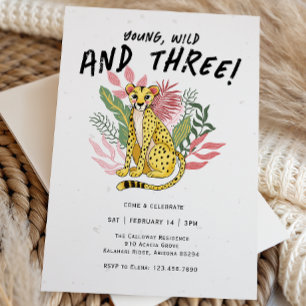 Young Wild Three Safari Kids Birthday Party Invitation