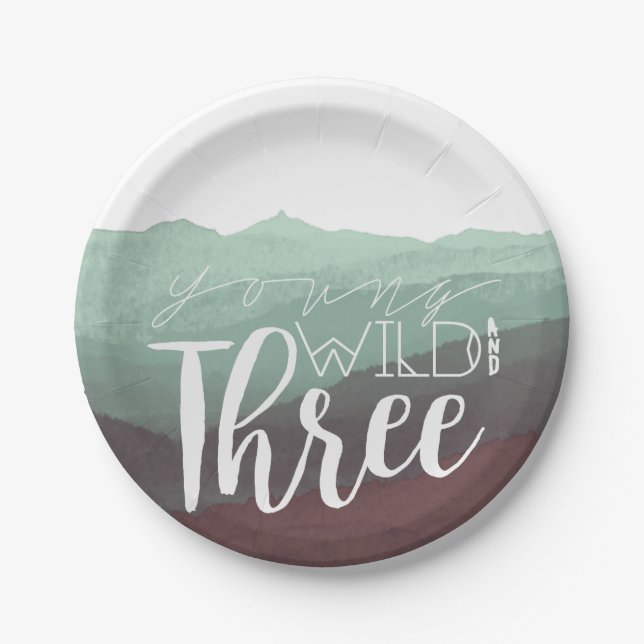 Young Wild & Three | Third Birthday Party Paper Plate (Front)