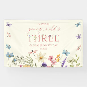 Young Wild & Three Wildflower 3rd Birthday Party Banner