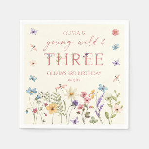 Young Wild & Three Wildflower 3rd Birthday Party Napkin