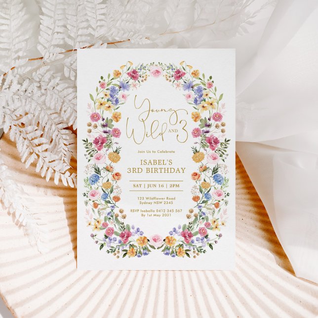 Young Wild & Three Wildflower Meadow 3rd Birthday Invitation (Creator Uploaded)