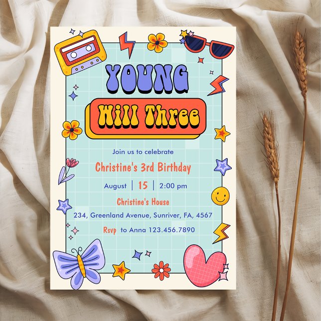 Young Will Three Groovy Hippie 3rd Birthday Party  Invitation (Creator Uploaded)