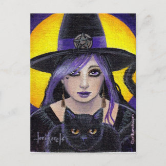 Young Witch and Cat Postcard