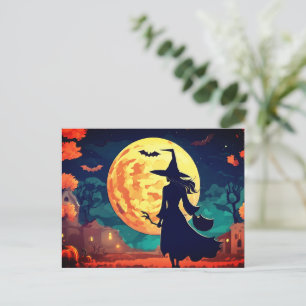 Young Witch illustration Halloween Postcard