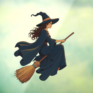 Young Witch Sat Astride A Besom Vector Art