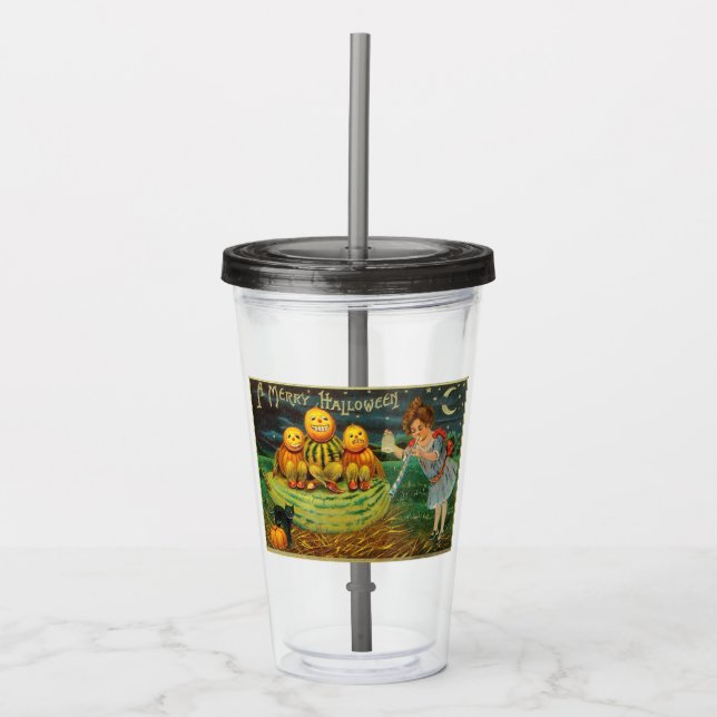 Young Witch's Brew: Pumpkin Men on Magick Altar Acrylic Tumbler (Front)