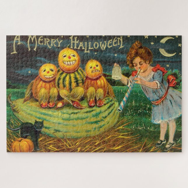 Young Witch's Brew: Pumpkin Men on Magick Altar Jigsaw Puzzle (Horizontal)
