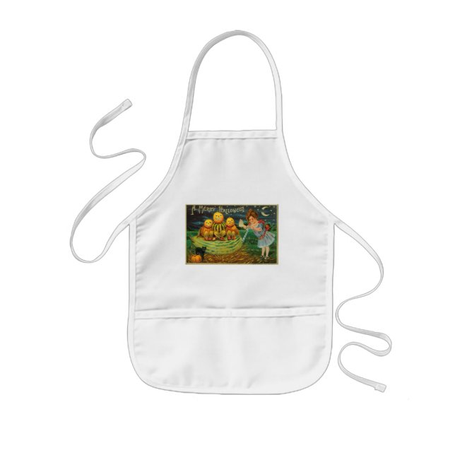 Young Witch's Brew: Pumpkin Men on Magick Altar Kids Apron (Front)