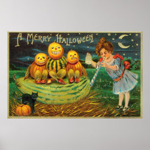 Young Witch's Brew: Pumpkin Men on Magick Altar Poster