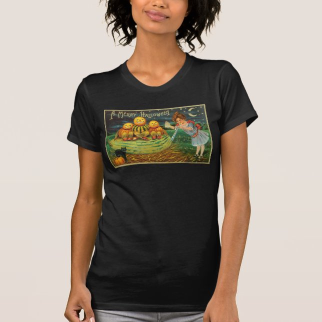 Young Witch's Brew: Pumpkin Men on Magick Altar T-Shirt (Front)