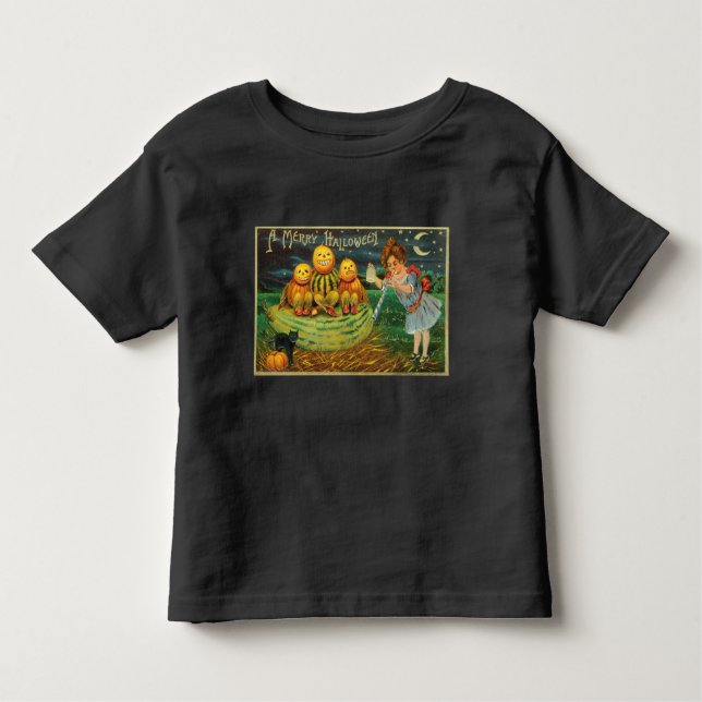 Young Witch's Brew: Pumpkin Men on Magick Altar Toddler T-Shirt (Front)