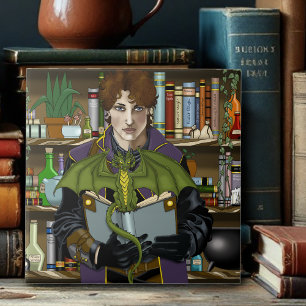 Young Wizard Fantasy Library Books Dragon Ceramic Tile