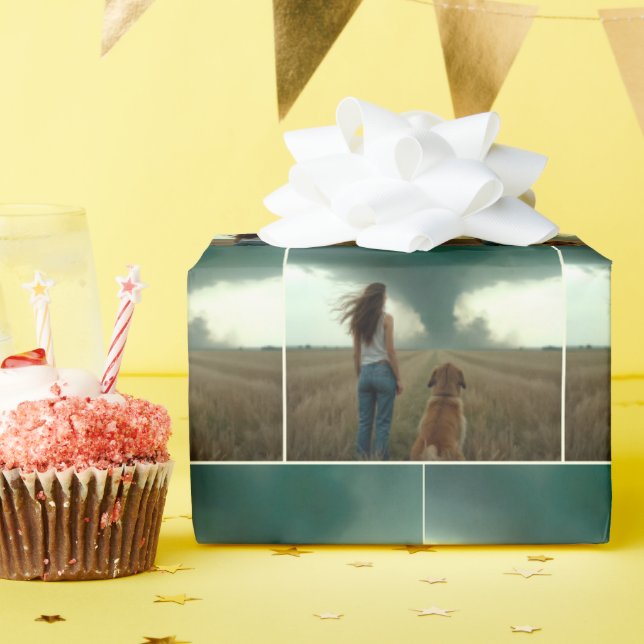 Young Woman and Dog Watching a Tornado Wrapping Paper (Birthday Party)