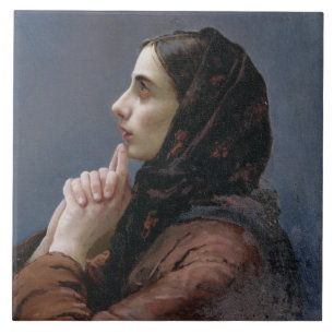 Young Woman at Prayer, 1879 (oil on canvas) Tile