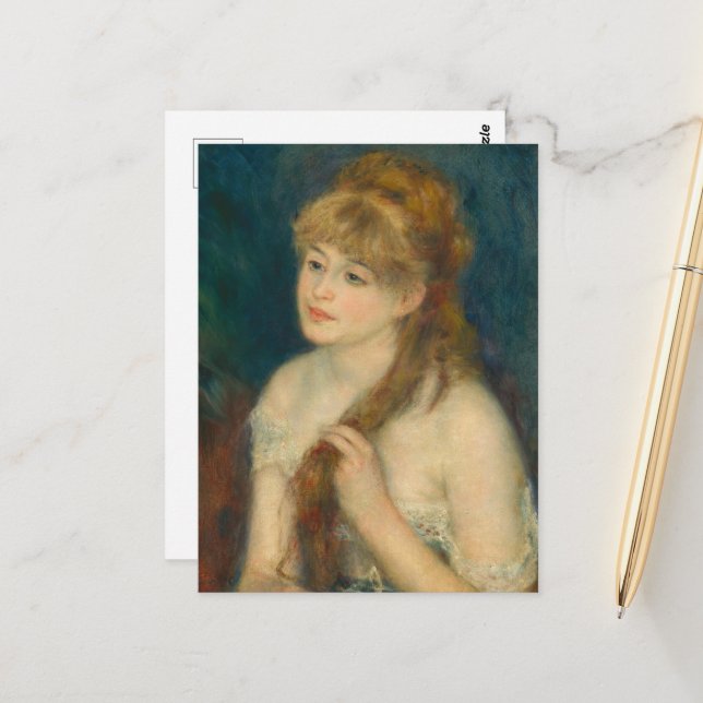 Young Woman Braiding Her Hair by Renoir Postcard (Front/Back In Situ)