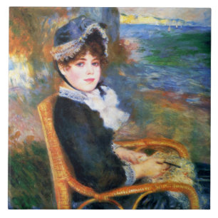 Young Woman by the Seashore (by Renoir) Ceramic Tile