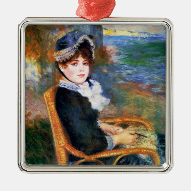 Young Woman by the Seashore (by Renoir) Metal Ornament (Front)