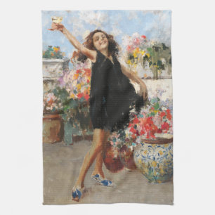 Young Woman Celebrating Victory (Vincenzo Irolli) Tea Towel