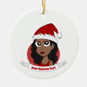 Young woman Christmas cartoon Ceramic Ornament