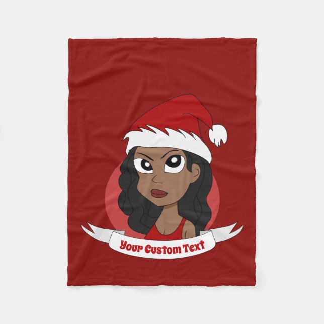 Young woman Christmas cartoon Fleece Blanket (Front)