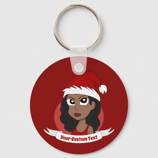 Young woman Christmas cartoon Key Ring (Front)